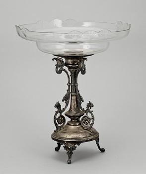SKÅL PÅ FOT, nysilver och glas, 1800-talets slut.
