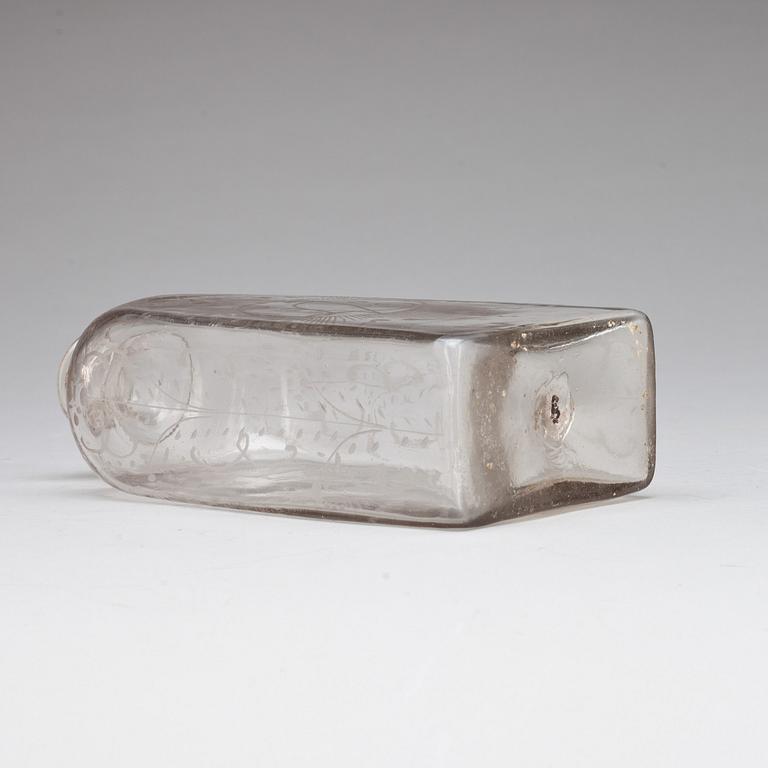 BRÄNNVINSFLASKA, glas. 1700-tal.