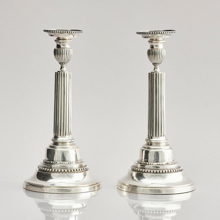 A pair of 18th century silver candlesticks, marks of Johan Ekholm, Stockholm 1788.