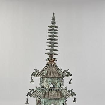 A large bronze pagoda, Qing dynasty (1644-1912).