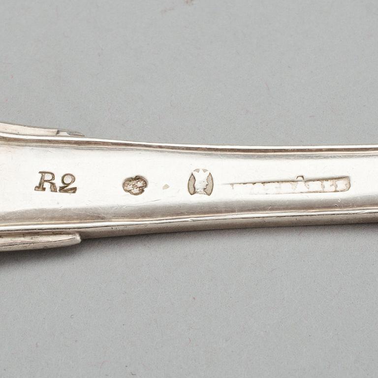 GAFFLAR 6 stycken, silver, bland annat Jonas Troselius, Stockholm, 1802. Vikt ca 386 gram.