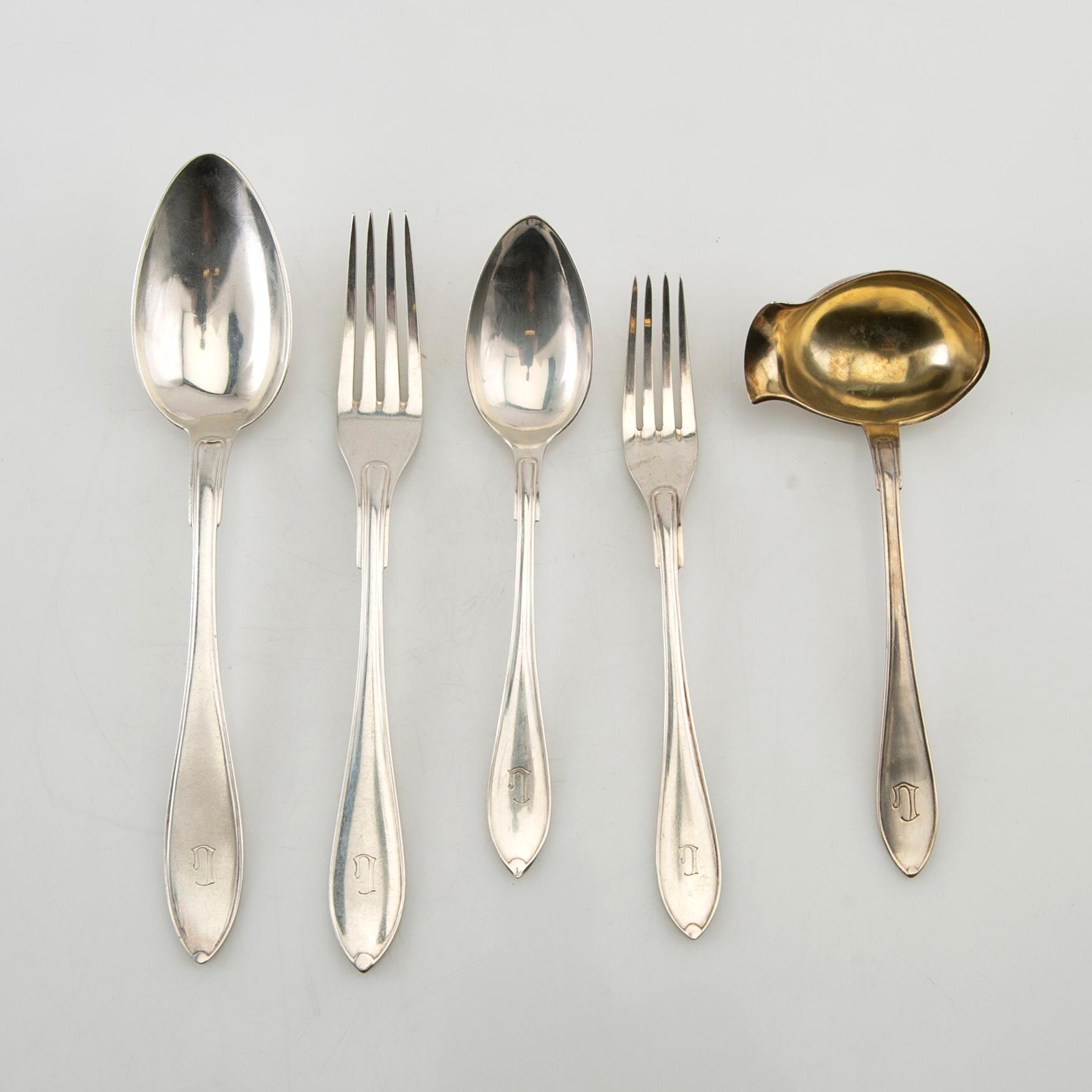Bestick silver 21 dlr, Hanna Persson Kristianstad 1923 samt GAB Stockholm 1924.