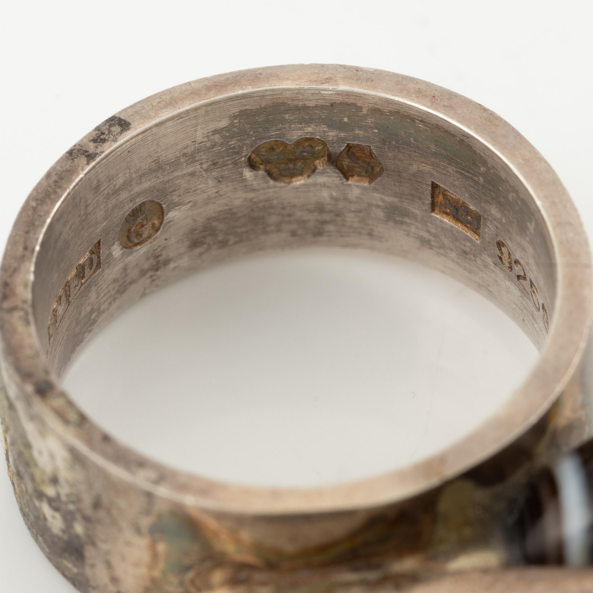 Lars Arby, four rings, sterling silver and agate, Gothenburg 1967, 1968 and 1976.