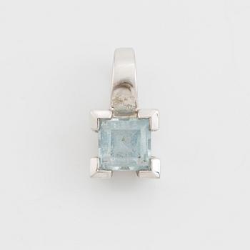 Ring, pendant, and a pair of earrings, 18K white gold with topaz and small diamonds.