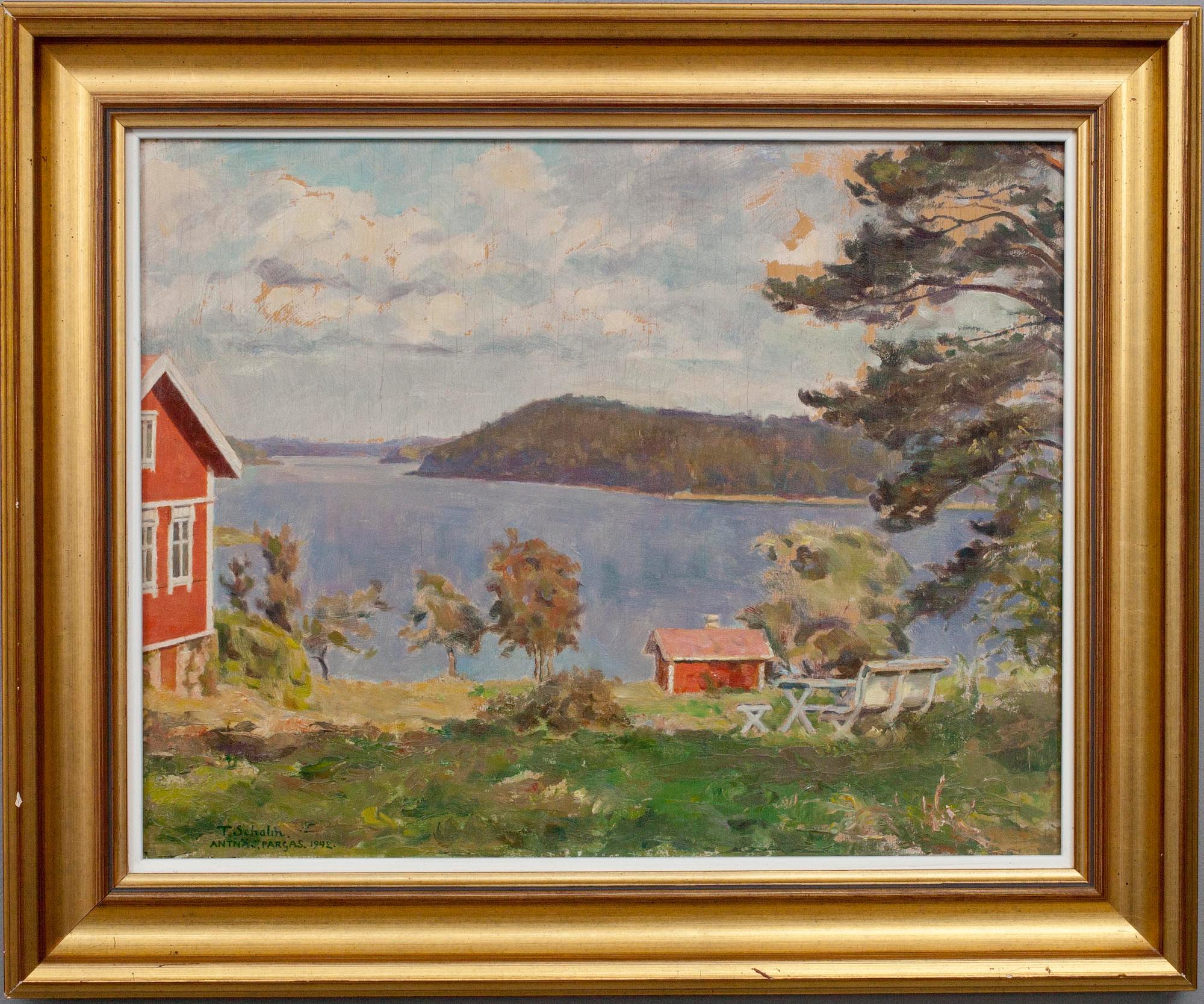 TEODOR SCHALIN, olja på skiva, signerad och daterad 1942 Antnäs, Pargas.