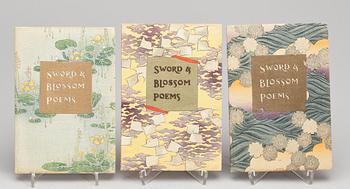 BOK, 3 vol. "Sword and blossom Poems from the Japanese" T. Hasegawa Publisher, Tokyo. Troligen 1910.