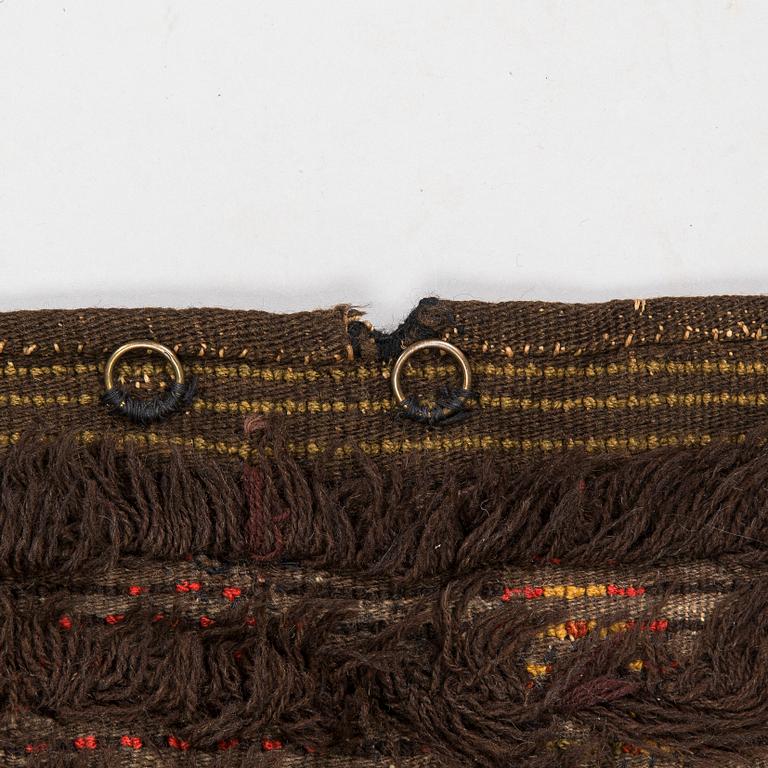 A Finnish folkart blanket / long pile ryijy-rug, presumably from the turn of the century 1900. Ca 208 x 136 cm.