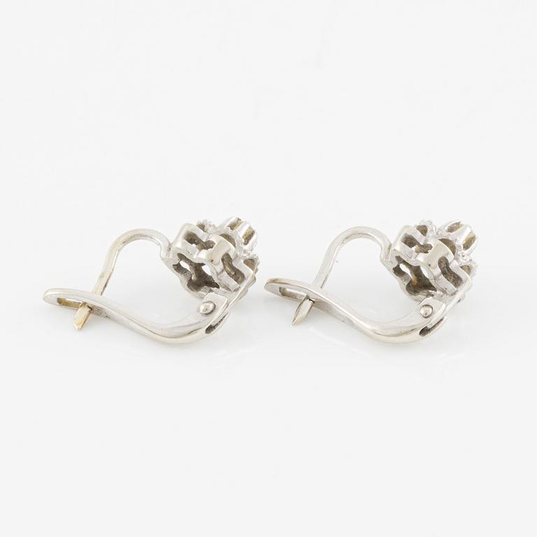 Earrings, a pair, 18K white gold with small brilliant-cut diamonds.