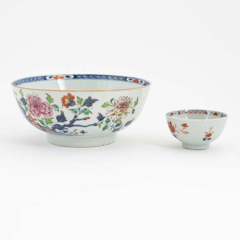 Bålskål samt skål, porslin, kompaniporslin, Kina, Qingdynastin, Qianlong (1736-95).