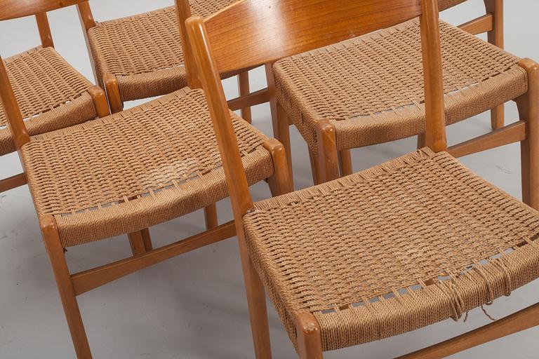 STOLAR, 6 st, teak och bok. 1900-talets mitt/andra hälft.