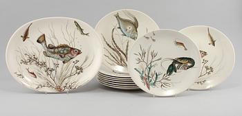 SERVISDELAR, 11 st, flintgods, "Fish" Johnson Bros. England, 1900-talets andra hälft.