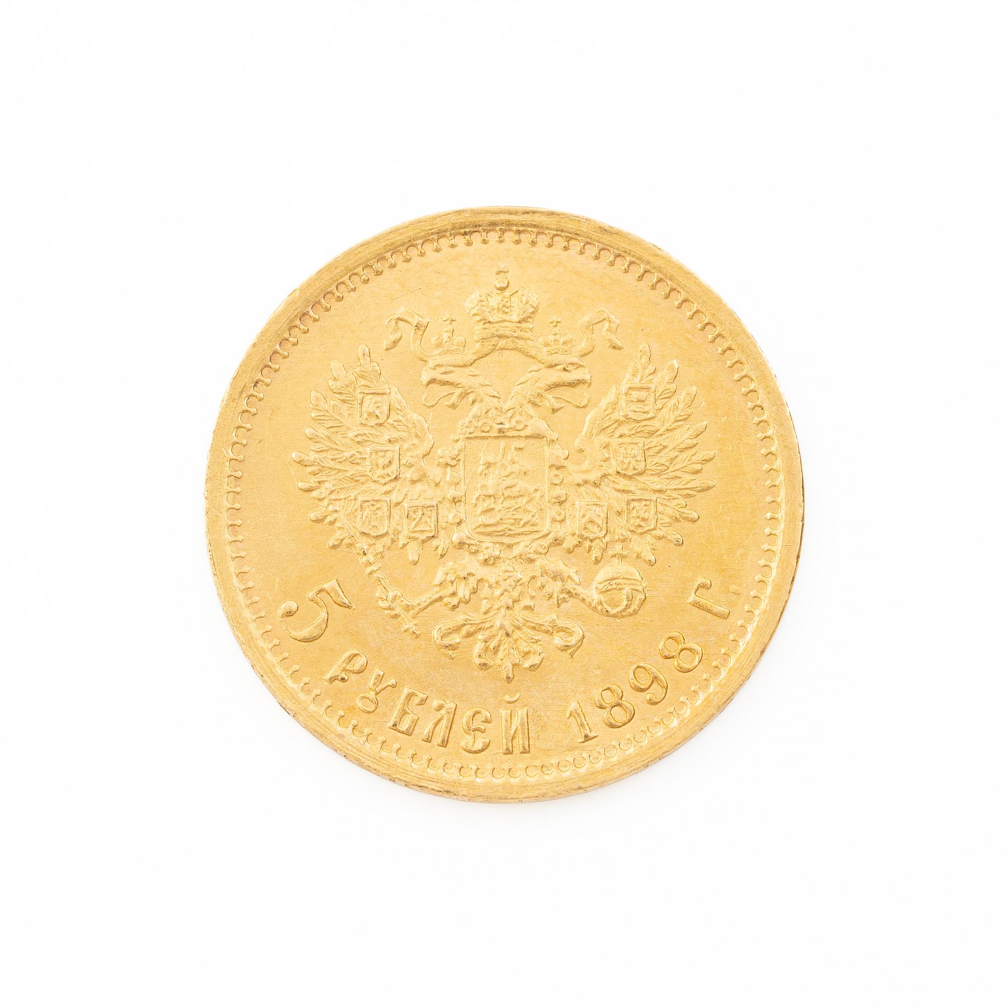 Gold coin, Nicholas II, Russia, 5 Rubles, 1898.