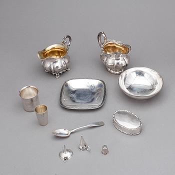 PARTI SILVER, 11 delar, Finland, Sverige och Ryssland, 1800-1900-tal, totalvikt ca 652 gram.