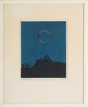 YOSHIO KANAMORI, coloured woodcut, signed, no 5/30.