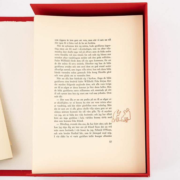 Jordi Arkö, färglitografiska mappar, 2 st, 1991, av Frans G Bengtsson och med 105 litografier av Jordi Arkö vardera.