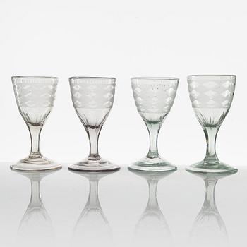 A group of 20 late gustavian liquer glasses, various manufactories, 19th century.