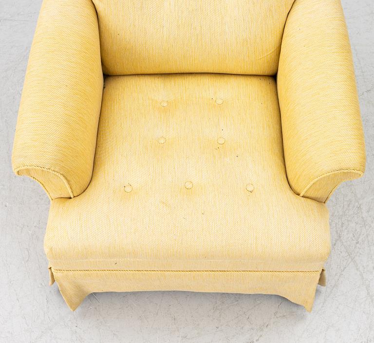 Armchair, mid-20th century, upholstered in the textile “Vägen” by Firma Svenskt Tenn.