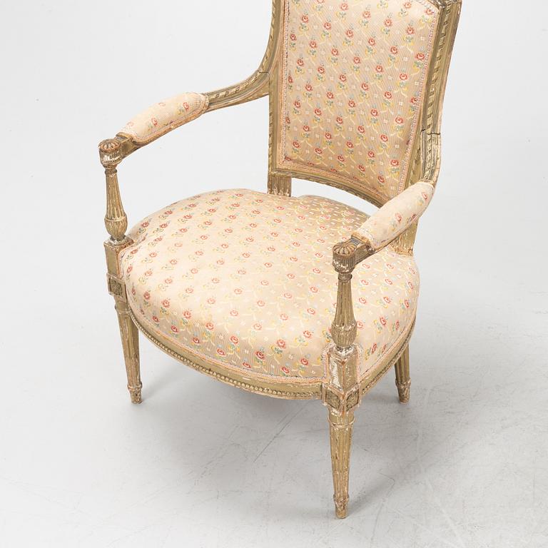 Three Louis XVI armchairs, France, late 18th century.