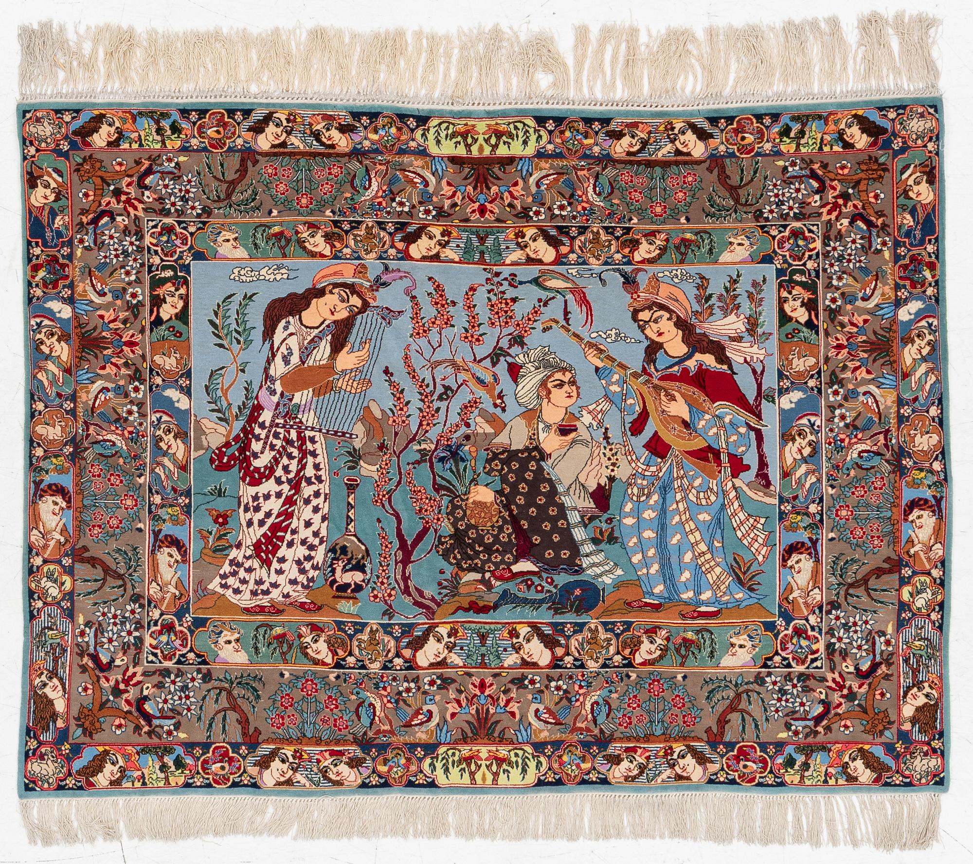 An Isfahan figural rug, c. 112 x 148 cm.