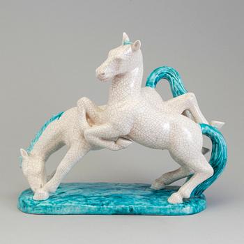 GOLDSCHEIDER, an earthenware craquelure glazed sculpture of horses, Austria.