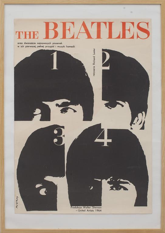 AFFISCH, Beatles 1964, Waldemar Świerzy‬’s “A Hard Day’s Night” för Polen. Signerad i trycket.