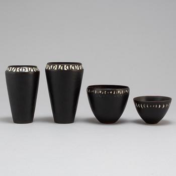 CARL-HARRY STÅLHANE, 2 stoneware vases and 2 bowls, unique,  Rörstrand.