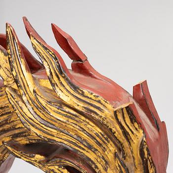 A pair of large Qilin sculptures, lacquered wood, first part of the 20th century.