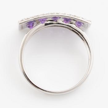 Ring, 14K white gold with amethysts and small diamonds.