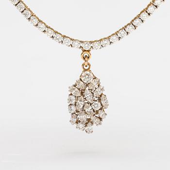 An 18K gold necklace with brilliant and marquise cut diamonds ca. 13.56 cts in total.