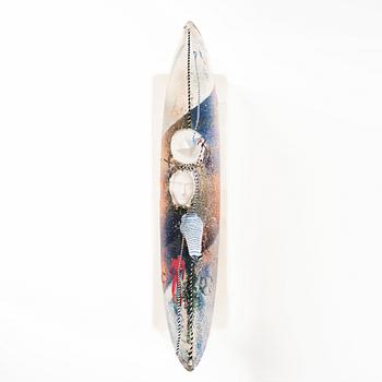 Bertil Vallien, a sand cast glass sculpture of a boat, Kosta Boda, Sweden.