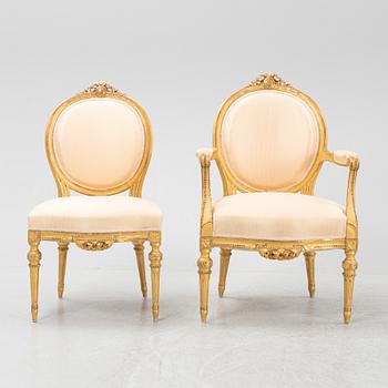 Salongsgrupp, 9 delar, gustaviansk stil, Myrstedt & Stern, Stockholm, 1900-talets början,