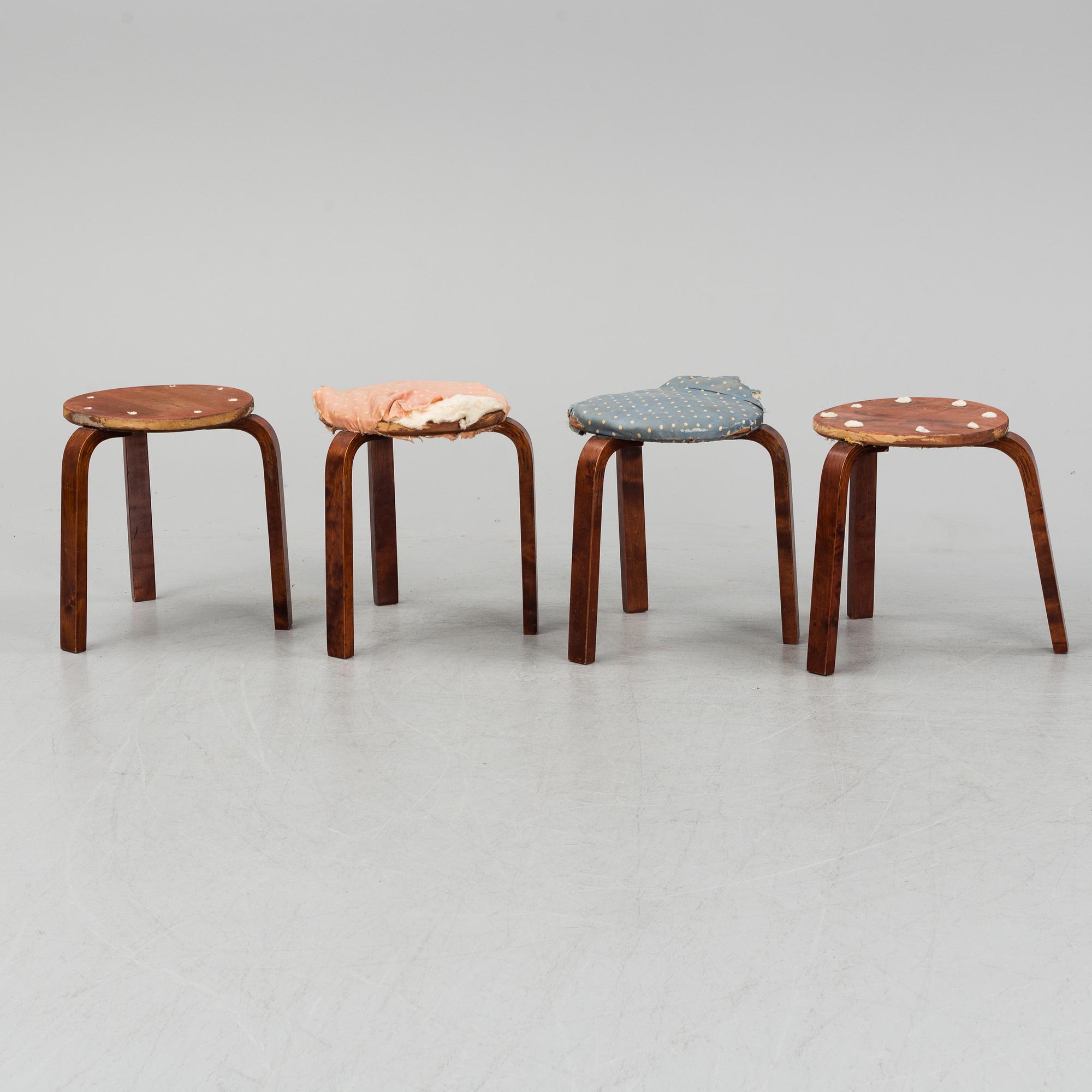 ALVAR AALTO, four stools, Artek, Finland, 1930/40-tal.