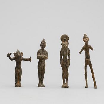 FIGURINER, 4 st, brons, kopior efter forntida original.