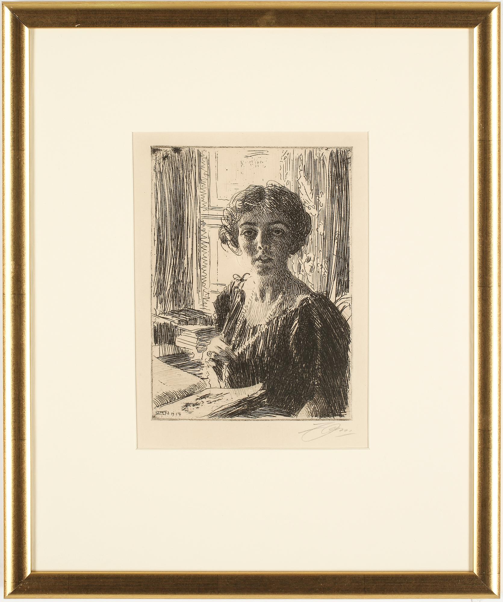 ANDERS ZORN, etsning, "Kronprinsessan Margareta", 1914.