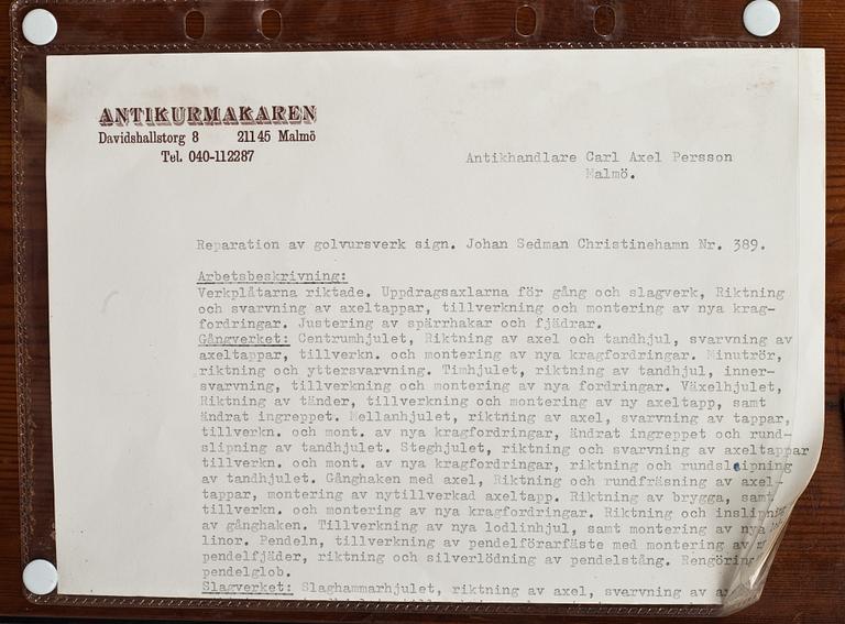GOLVUR, urtavlan märkt Johan Sedman Christinehamn nr 389. 1700-tal.
