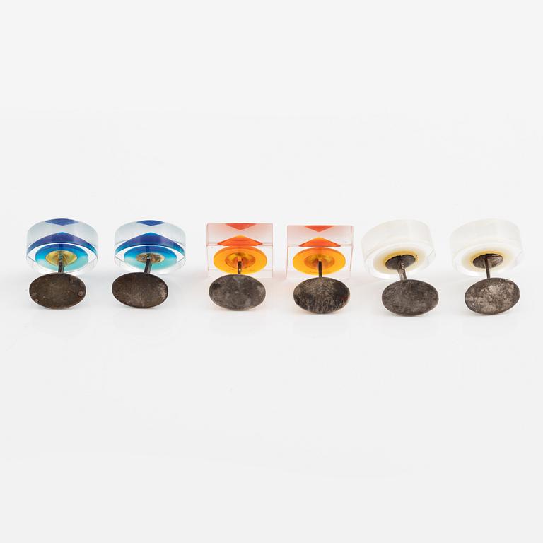 Siv Lagerström, three pairs of cufflinks, acrylic plastic, 1970s.