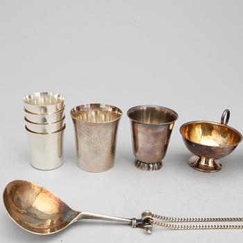 PARTI SILVER, 11 delar, bland annat GAB och Georg Jensen, 1900-tal. Total vikt ca 445 gram.