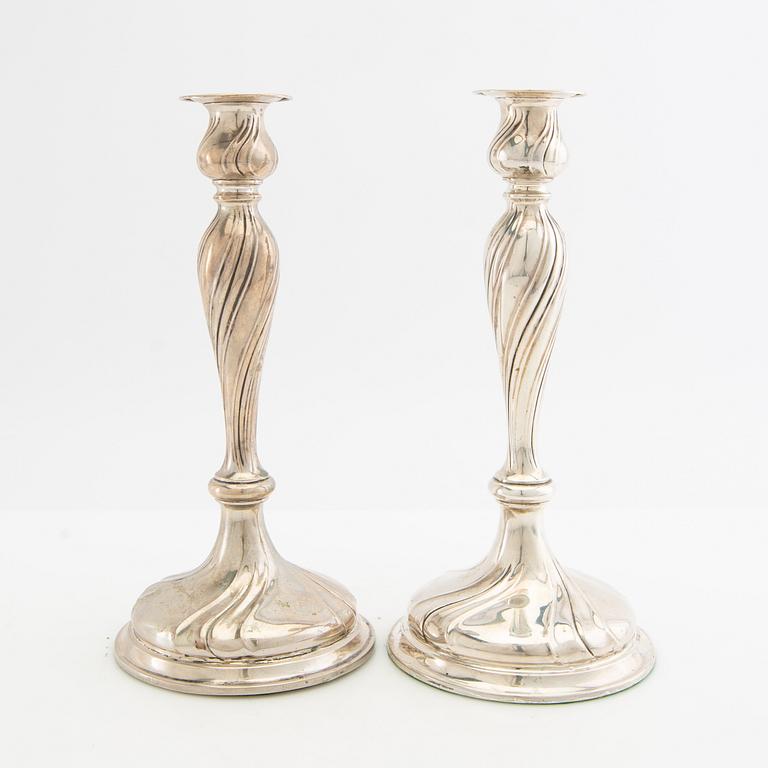 Candelsticks, a pair, silver, probably Hugo Grün, Denmark, 20th century.