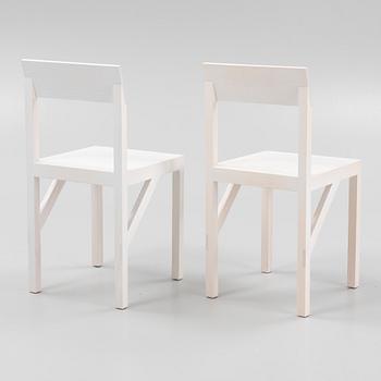 A pair of signed white stained pine 'Bracket Chairs' by Frederik Gustav for Frama, Copenhagen 2023.