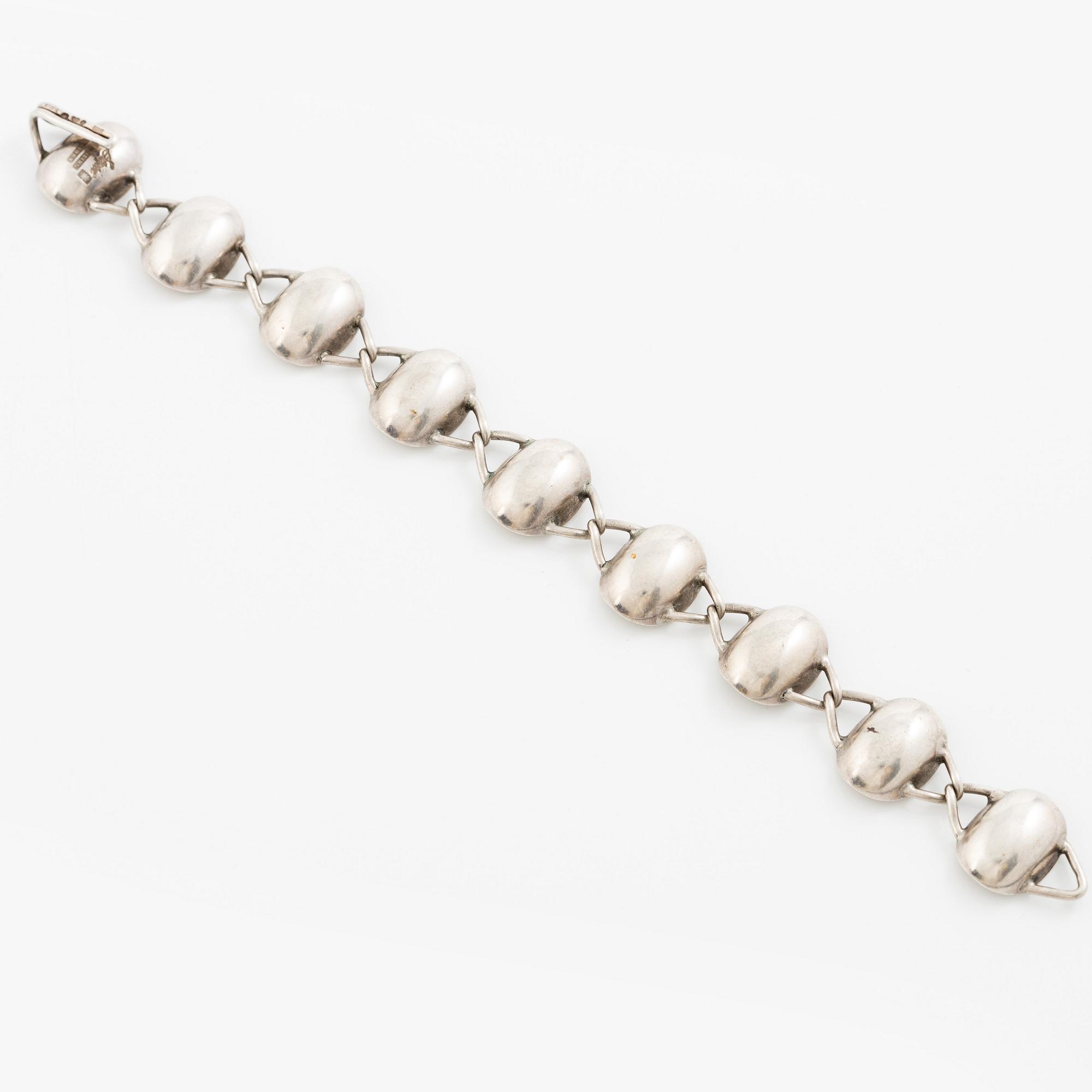 Jewellery set, earrings and bracelet, silver, Sigurd Persson for Stigbert, Engelbert. Stockholm 1954 and 1957.