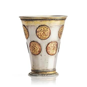 261. A Swedish 18th century parcel-gilt silver beaker, unmarked.