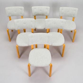 Alvar Aalto, stolar, 6 st, modell 63, O.Y. Huonekalu- ja Rakennustyötehdas A.B. 1900-talets mitt.