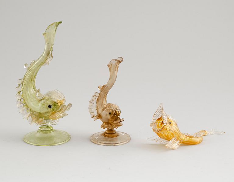 FIGURER, 3 st, glas, Murano, Italien, 1900-talets mitt.