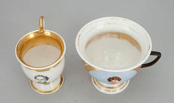 KOPPAR, 2 st., porslin, empire, 1800-tal.