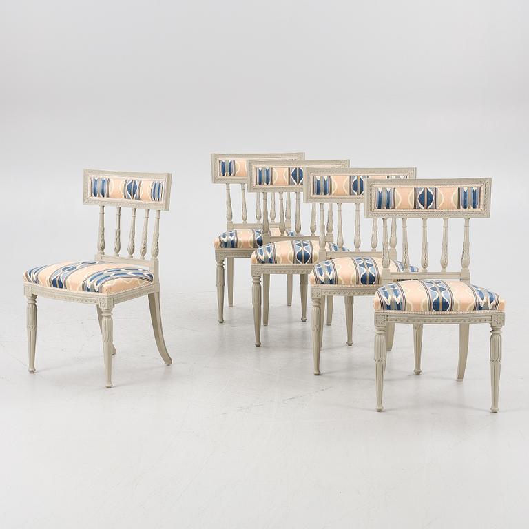 Chairs 5 pcs by Johan Hammarstöm, (master in Stockholm 1794-1812), late Gustavian.