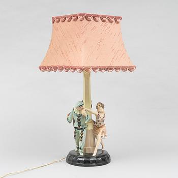 Josef Lorenzl, a creamware table lamp, model 5508, Goldscheider, Vienna, Austria, c. 1925.