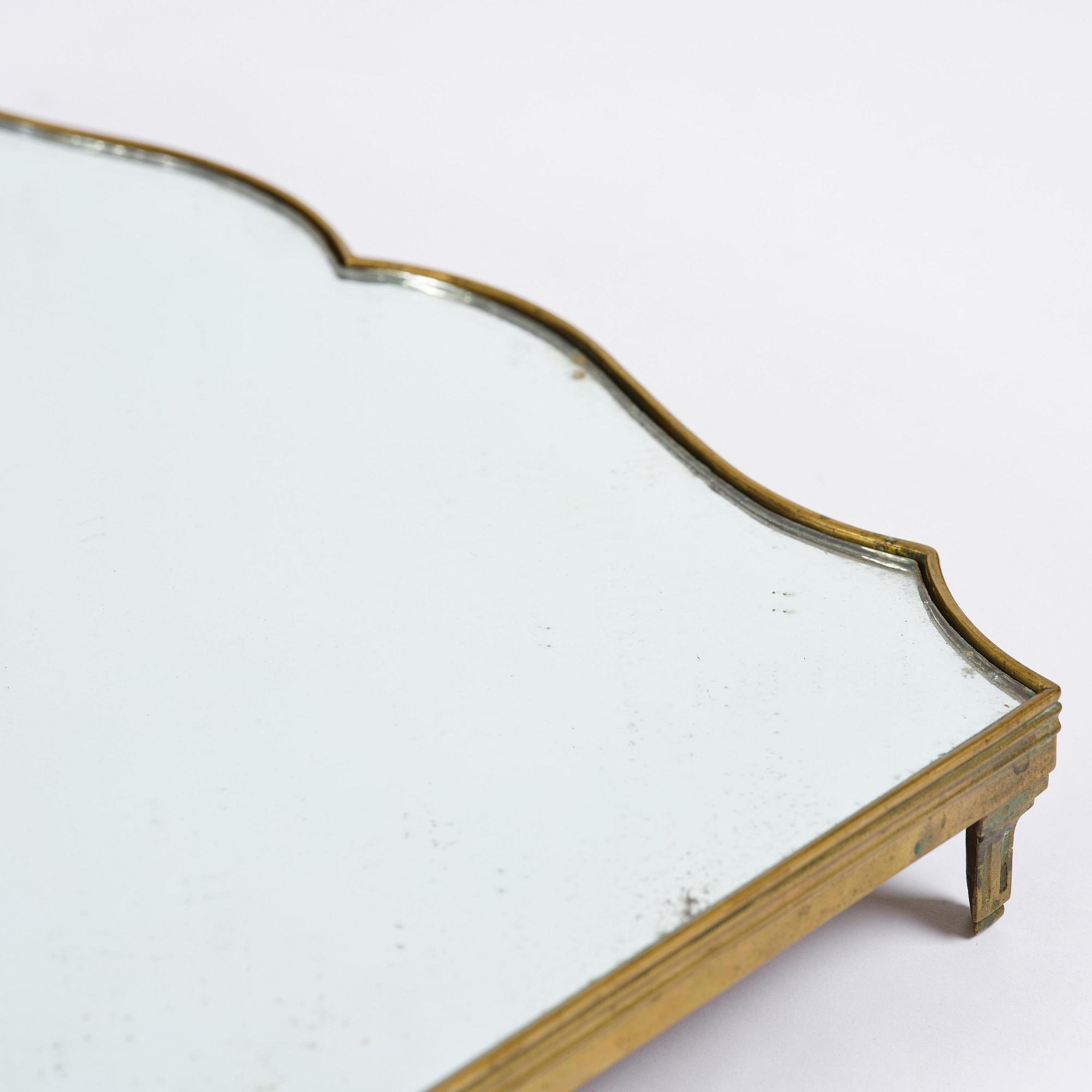 A Gustavian three-piece brass and glass surtout de table, Stockholm, later part 18th century.