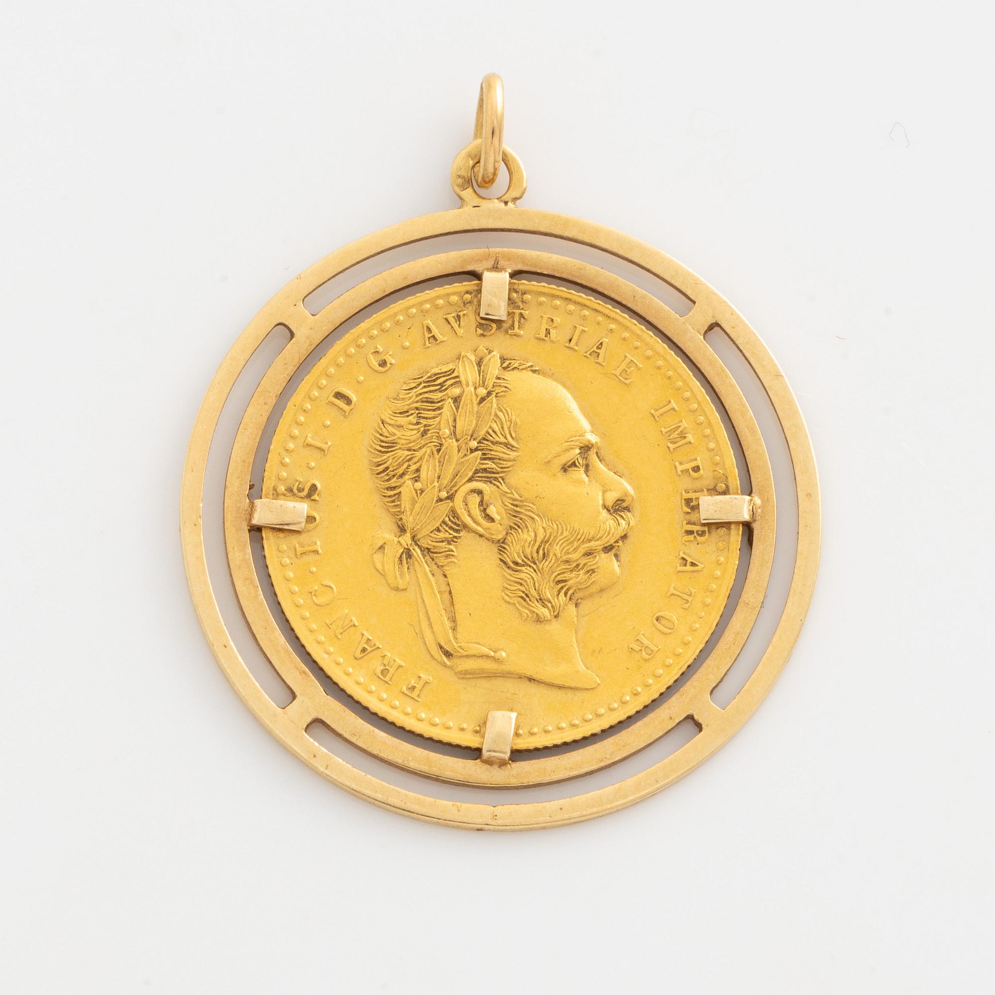 Guldmynt 1 dukat, Österrike-Ungern, med hänge 14K guld,