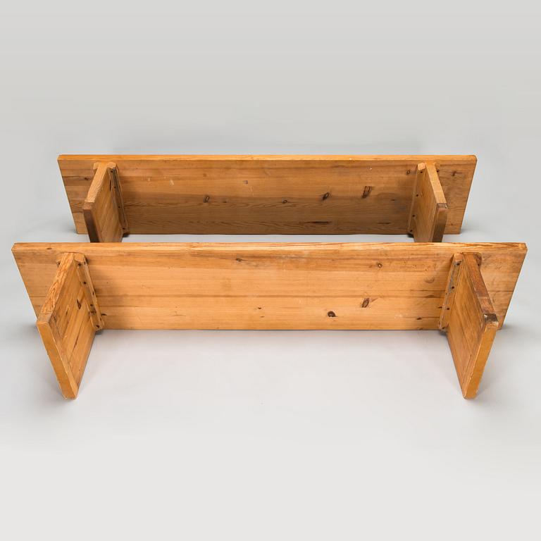 Two pine wood benches, mid-20th century.