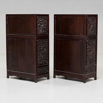 A pair of Chinese hardwood cupboards, late Qing dynasty (1644-1912).